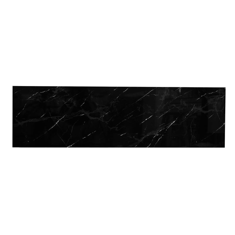 Buffet noir moderne 3 portes avec plateau effet marbre noir et pieds métalliques dorés KREBS