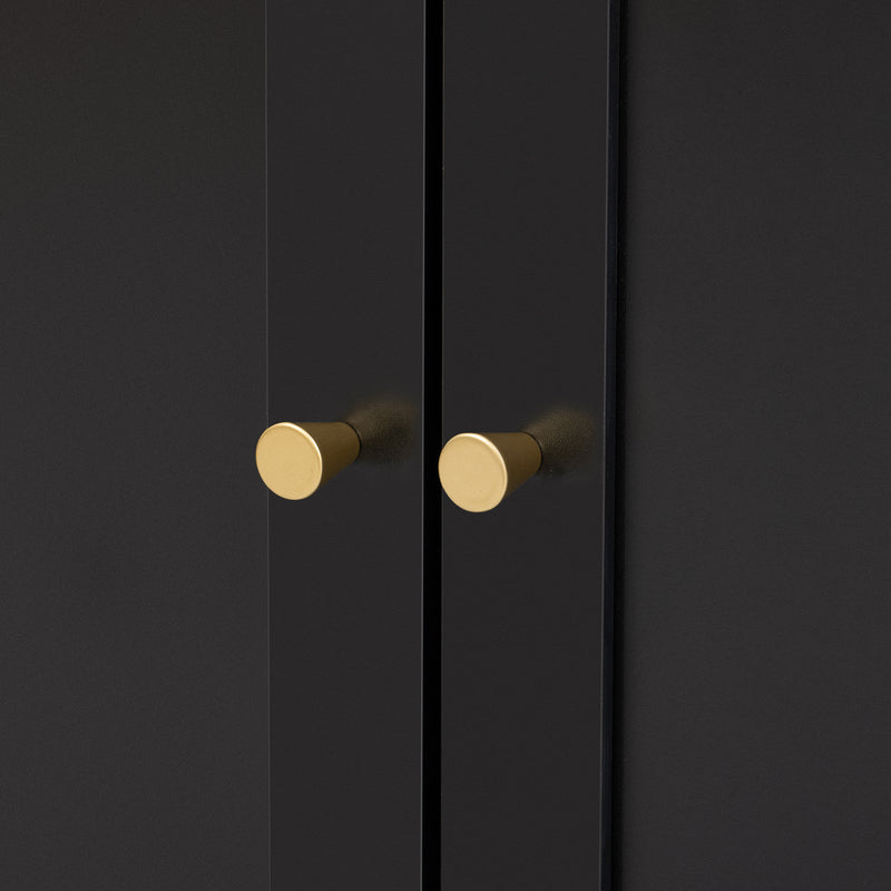 Buffet noir moderne 3 portes avec plateau effet marbre noir et pieds métalliques dorés KREBS