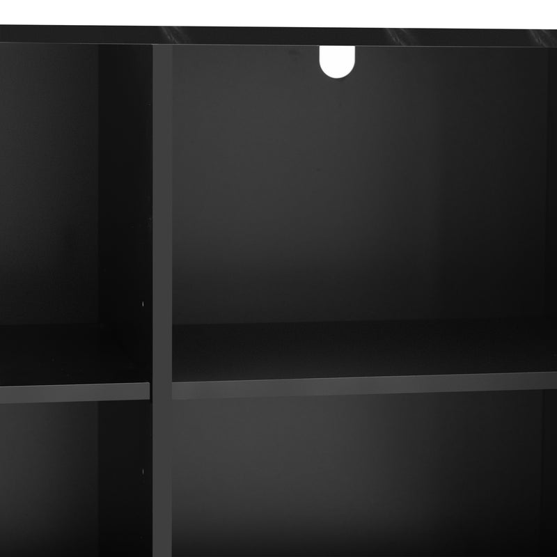 Buffet noir moderne 3 portes avec plateau effet marbre noir et pieds métalliques dorés KREBS