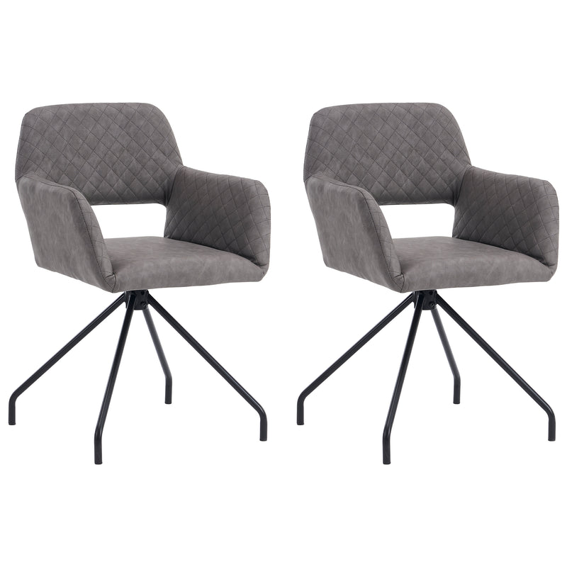 Lot de 2 chaises de salle à manger cuir synthétique gris pieds noirs KRUUD GREY