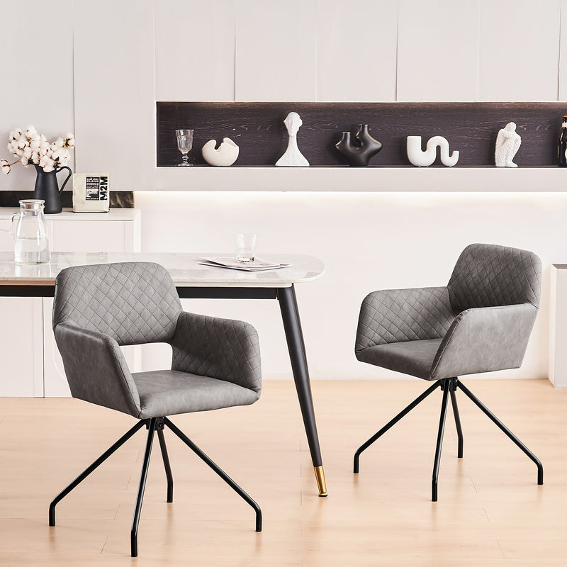 Lot de 2 chaises de salle à manger cuir synthétique gris pieds noirs KRUUD GREY