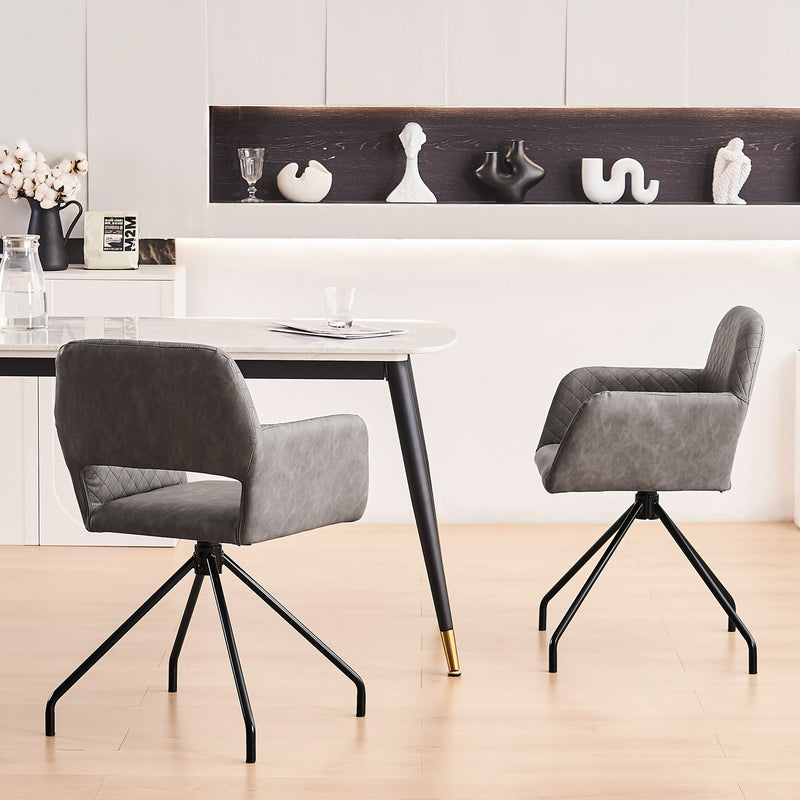 Lot de 2 chaises de salle à manger cuir synthétique gris pieds noirs KRUUD GREY