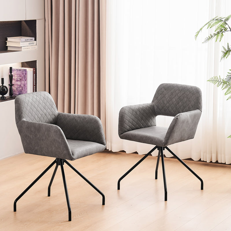 Lot de 2 chaises de salle à manger cuir synthétique gris pieds noirs KRUUD GREY