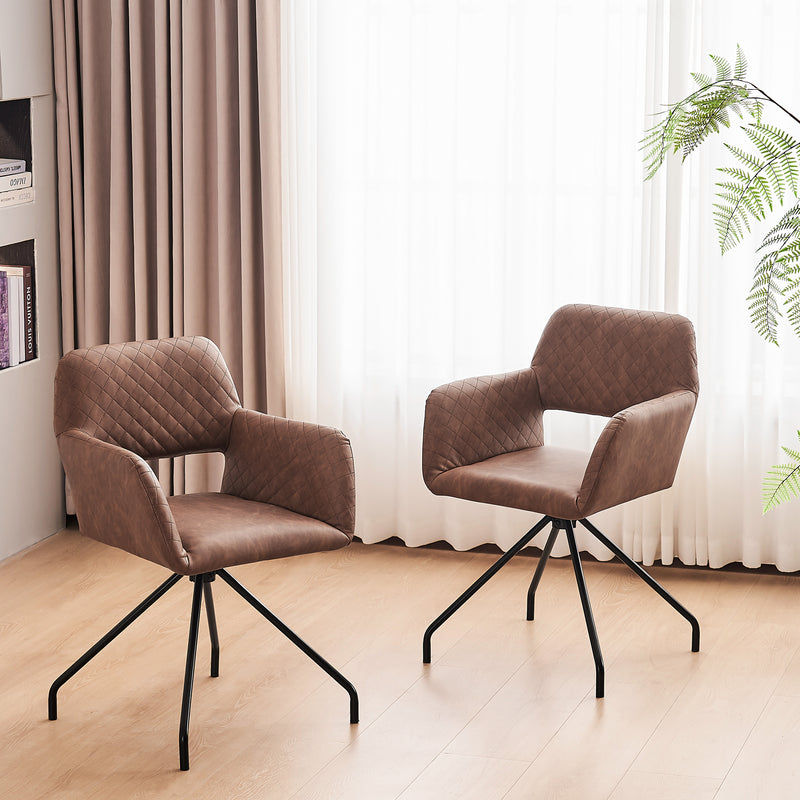 Lot de 2 chaises de salle à manger cuir synthétique marron pieds noirs KRUUD BROWN