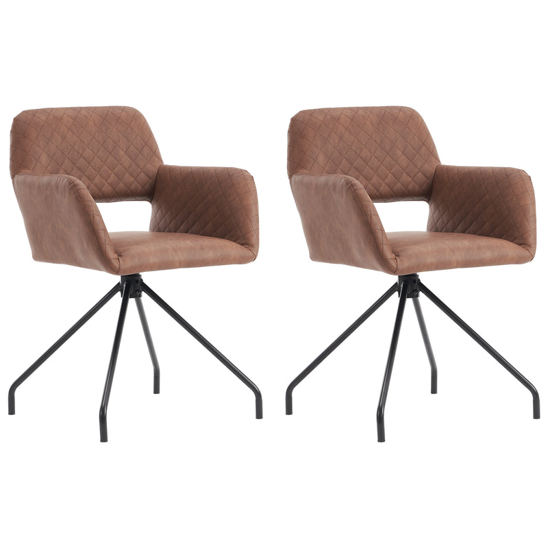 Lot de 2 chaises de salle à manger cuir synthétique marron pieds noirs KRUUD BROWN