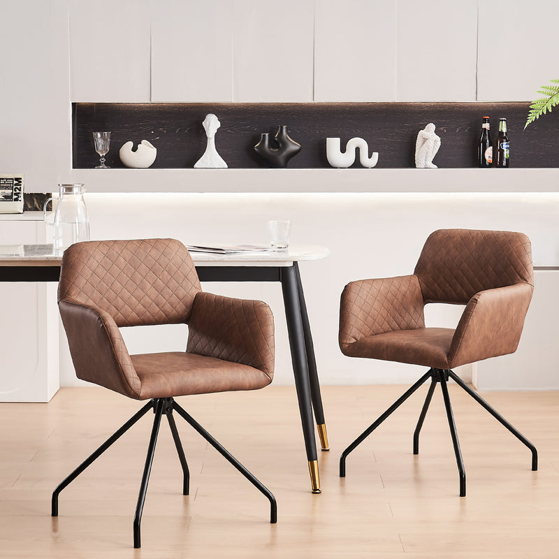 Lot de 2 chaises de salle à manger cuir synthétique marron pieds noirs KRUUD BROWN