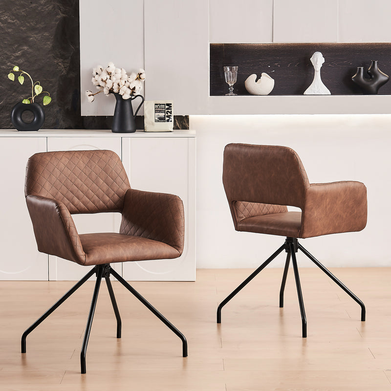 Lot de 2 chaises de salle à manger cuir synthétique marron pieds noirs KRUUD BROWN