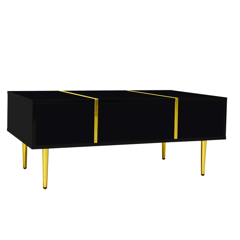 Table basse noire laquée et accents dorées, 2 tiroirs KUGVOD