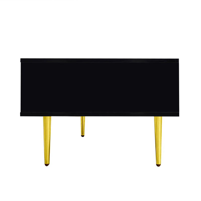 Table basse noire laquée et accents dorées, 2 tiroirs KUGVOD