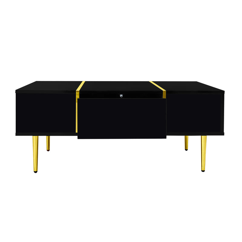 Table basse noire laquée et accents dorées, 2 tiroirs KUGVOD