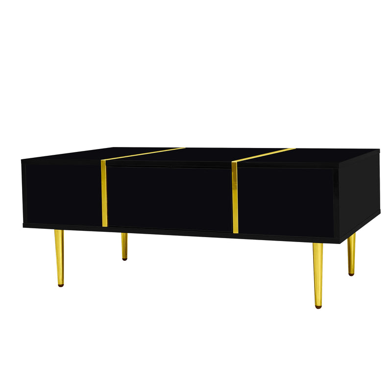 Table basse noire laquée et accents dorées, 2 tiroirs KUGVOD
