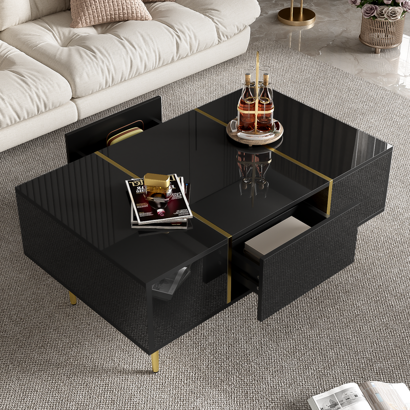 Table basse noire laquée et accents dorées, 2 tiroirs KUGVOD