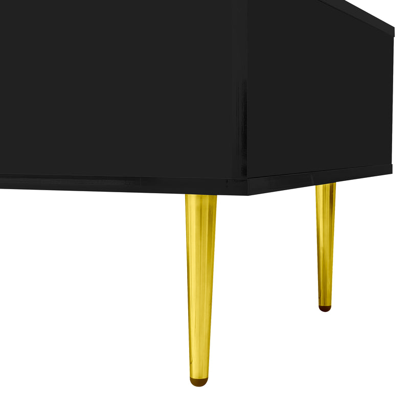Table basse noire laquée et accents dorées, 2 tiroirs KUGVOD