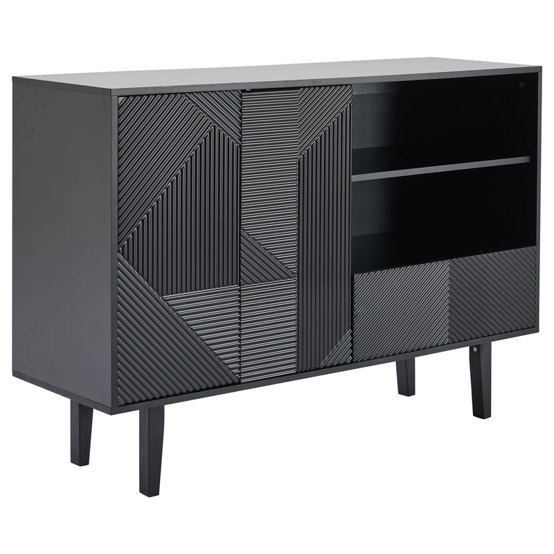 Buffet noir motif rainuré 2 portes ouvrantes et 1 tiroir 125*40*86cm KUULKETS