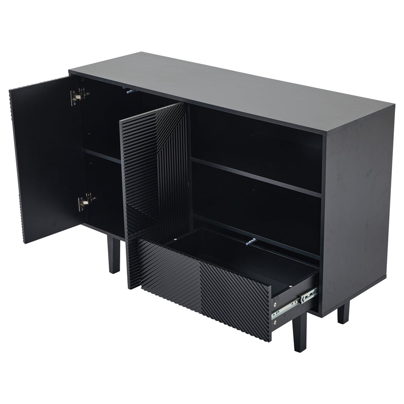 Buffet noir motif rainuré 2 portes ouvrantes et 1 tiroir 125*40*86cm KUULKETS
