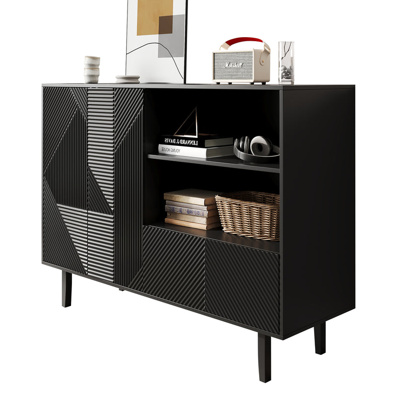 Buffet noir motif rainuré 2 portes ouvrantes et 1 tiroir 125*40*86cm KUULKETS