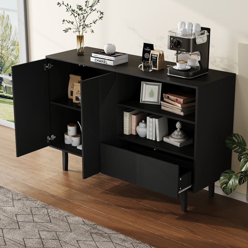 Buffet noir motif rainuré 2 portes ouvrantes et 1 tiroir 125*40*86cm KUULKETS