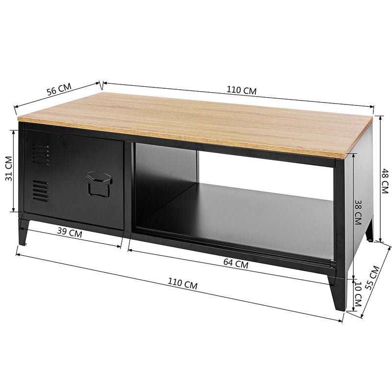 Table basse noir métallique effet bois claire style industriel 120X40X46CM LIVERPOOL COFFEE TABLE BLACK