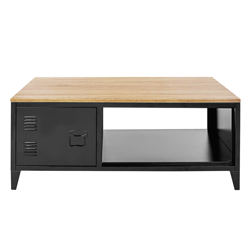 Table basse noir métallique effet bois claire style industriel 120X40X46CM LIVERPOOL COFFEE TABLE BLACK