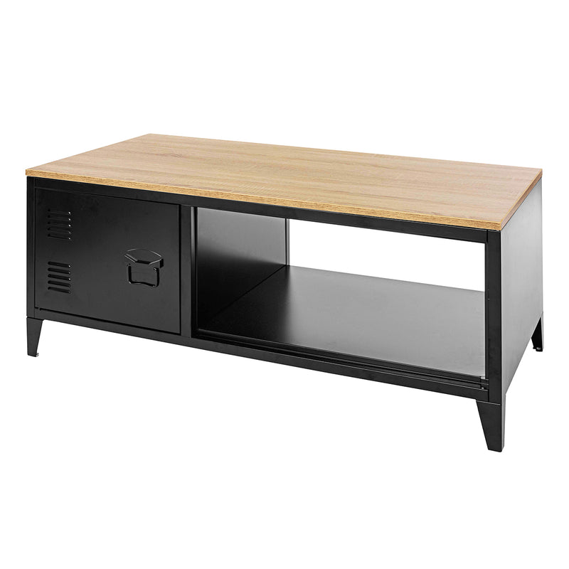 Table basse noir métallique effet bois claire style industriel 120X40X46CM LIVERPOOL COFFEE TABLE BLACK