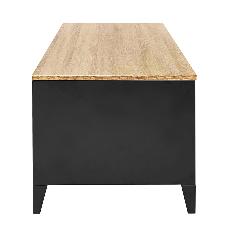 Table basse noir métallique effet bois claire style industriel 120X40X46CM LIVERPOOL COFFEE TABLE BLACK