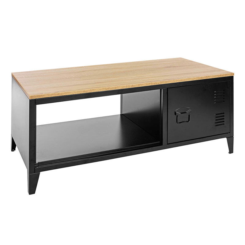 Table basse noir métallique effet bois claire style industriel 120X40X46CM LIVERPOOL COFFEE TABLE BLACK