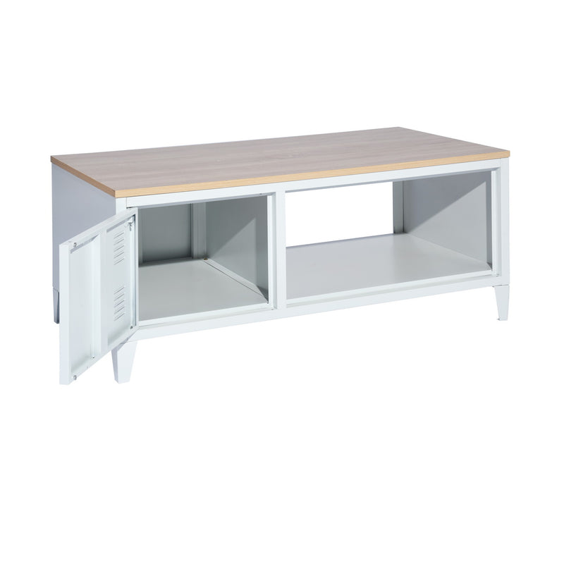 Table basse blanc métallique effet bois claire style industriel 120X40X46CM LIVERPOOL COFFEE TABLE WHITE A