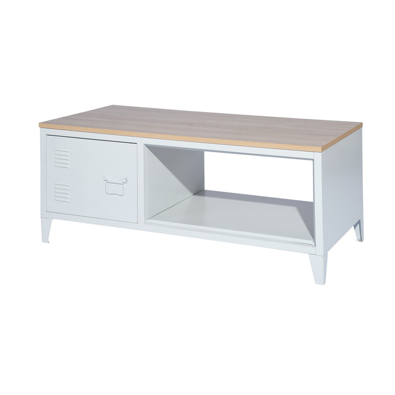 Table basse blanc métallique effet bois claire style industriel 120X40X46CM LIVERPOOL COFFEE TABLE WHITE A