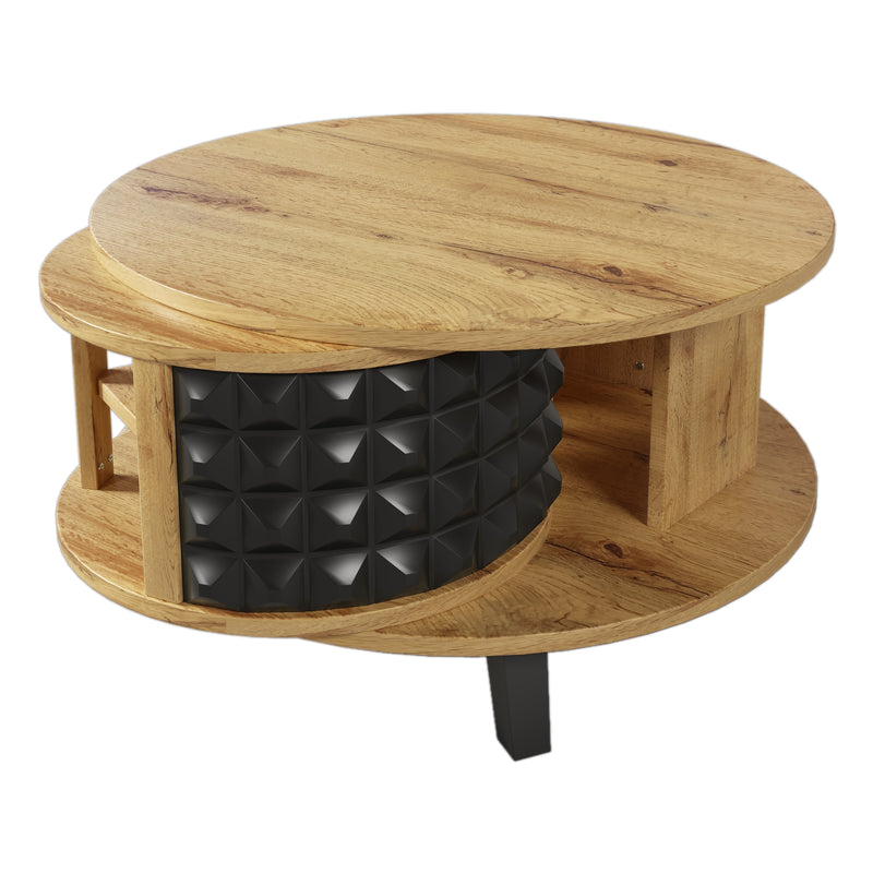 Table basse effet bois et noir, rangement interne rotatif LAACRO