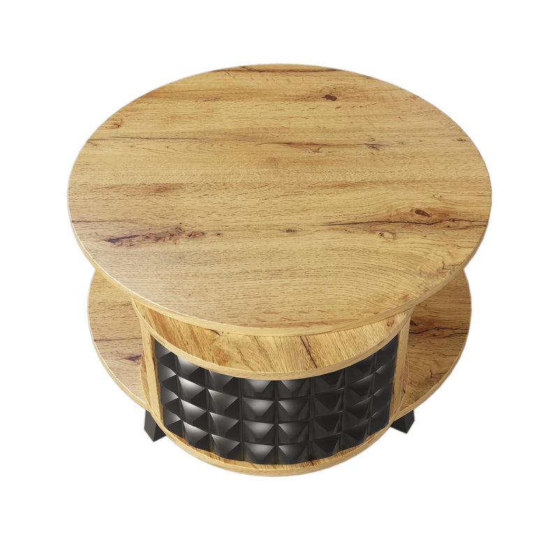 Table basse effet bois et noir, rangement interne rotatif LAACRO