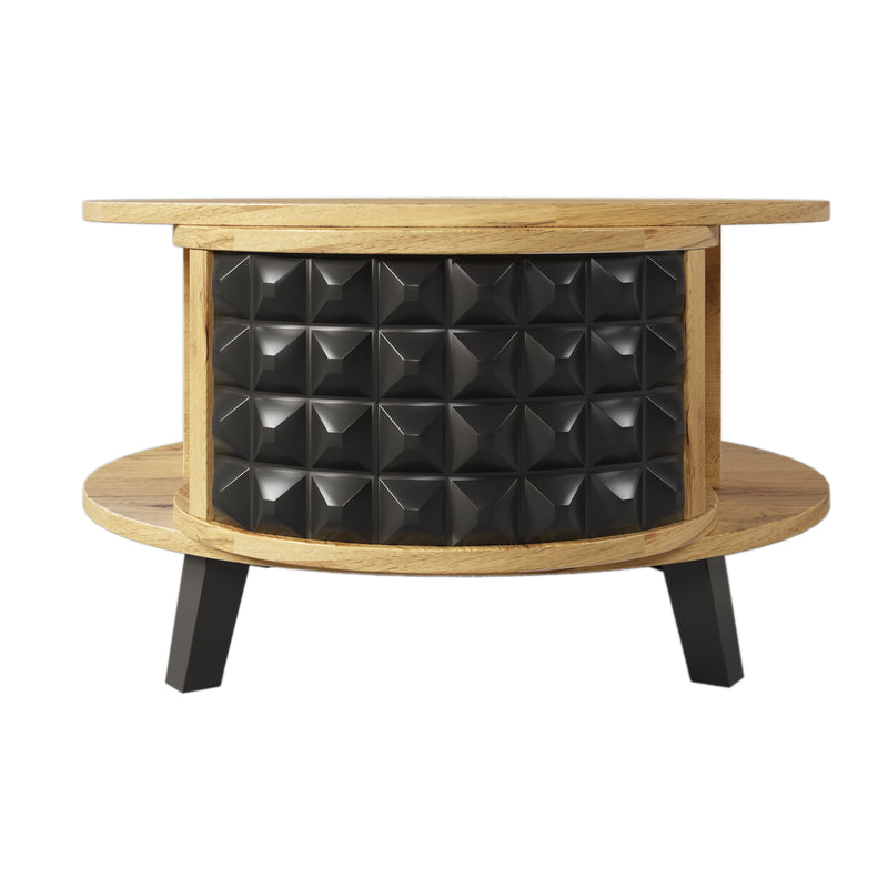 Table basse effet bois et noir, rangement interne rotatif LAACRO