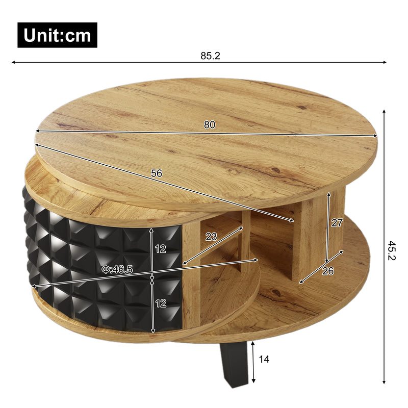 Table basse effet bois et noir, rangement interne rotatif LAACRO