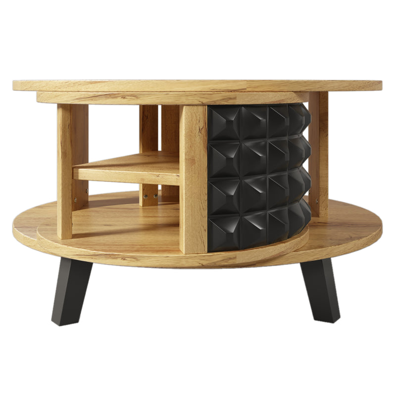 Table basse effet bois et noir, rangement interne rotatif LAACRO