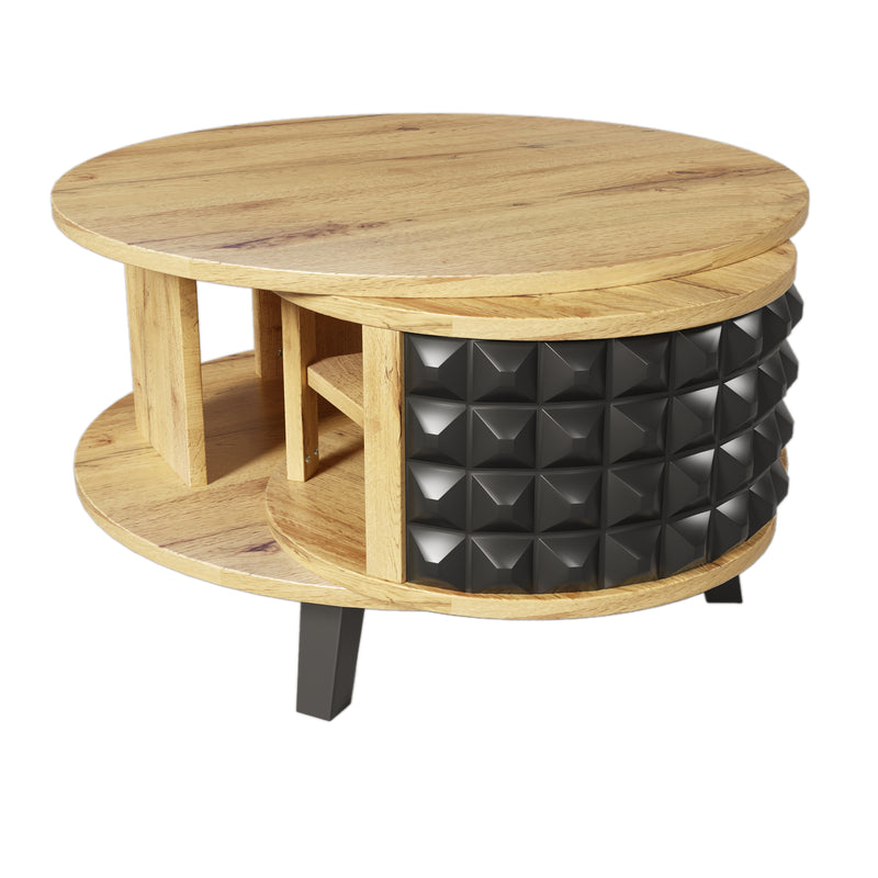 Table basse effet bois et noir, rangement interne rotatif LAACRO