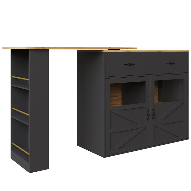 Table de bar extensible 360° noire et effet bois et verre LADOI