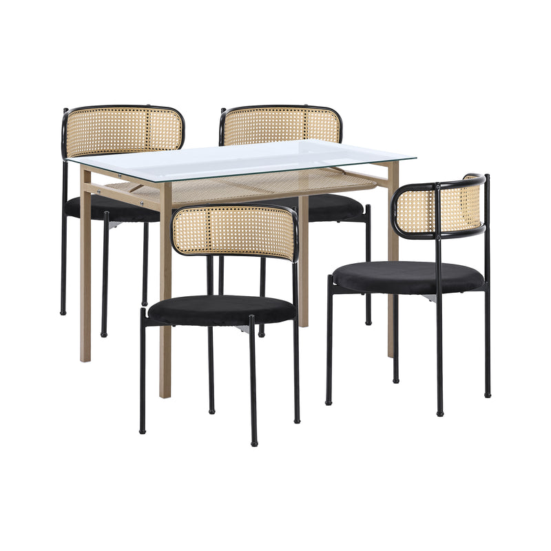 Ensemble Table à manger en verre de style rétro avec 4 chaises en velours noir LOSSIRS+YUHRAR BLACK