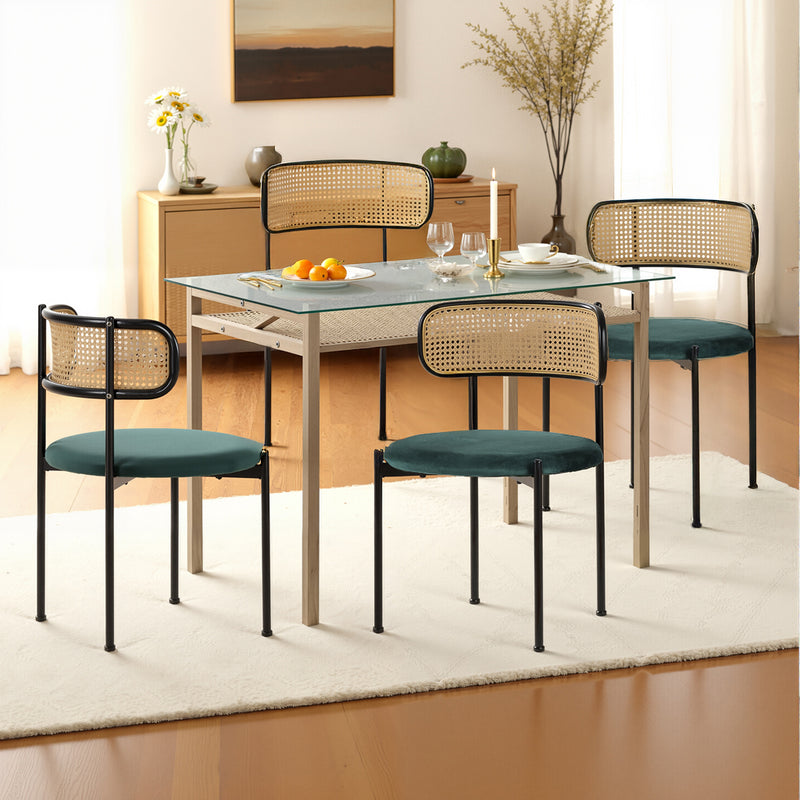 Ensemble Table à manger en verre de style rétro avec 4 chaises en velours vert LOSSIRS+YUHRAR GREEN