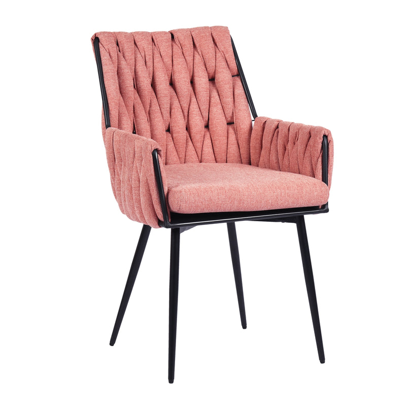 Lot de 2 chaises salle à manger tissu rose tricoté pieds noir MALTHUS UKFR