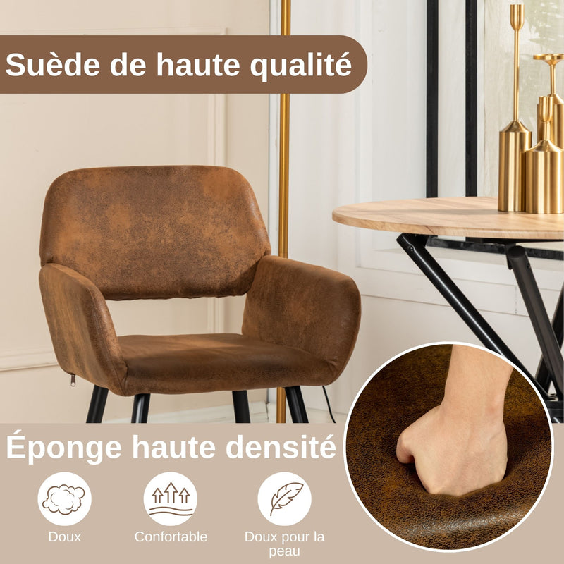 Lot de 2 chaises de salle à manger style industriel tissu marron rétro pieds noirs MAYFAIR SUEDE BROWN