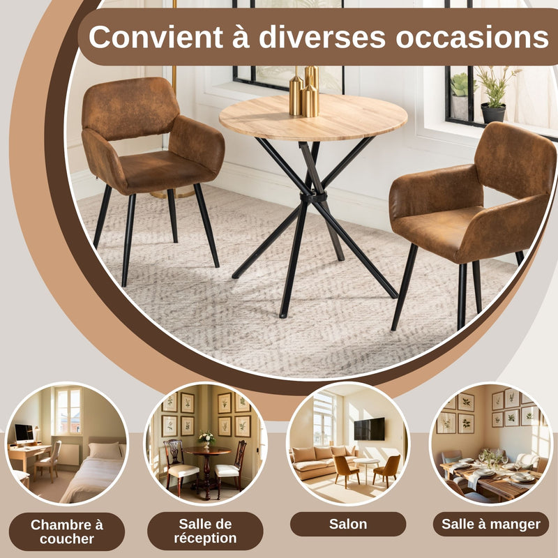 Lot de 2 chaises de salle à manger style industriel tissu marron rétro pieds noirs MAYFAIR SUEDE BROWN