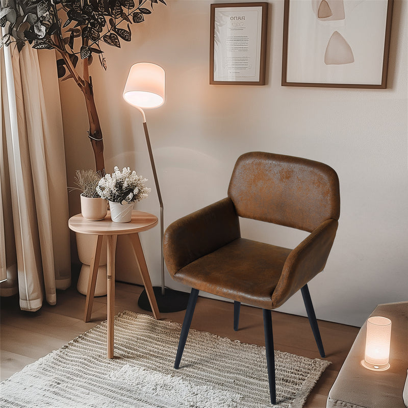 Lot de 2 chaises de salle à manger style industriel tissu marron rétro pieds noirs MAYFAIR SUEDE BROWN