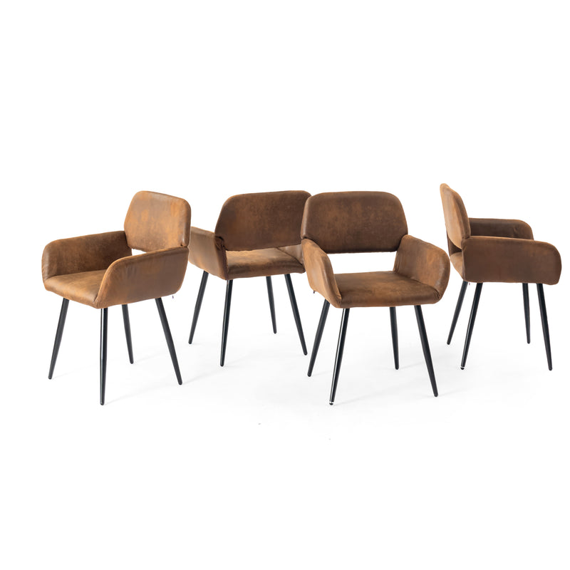 Lot de 4 chaises de salle à manger style industriel tissu marron rétro pieds noirs MAYFAIR SUEDE BROWN X2