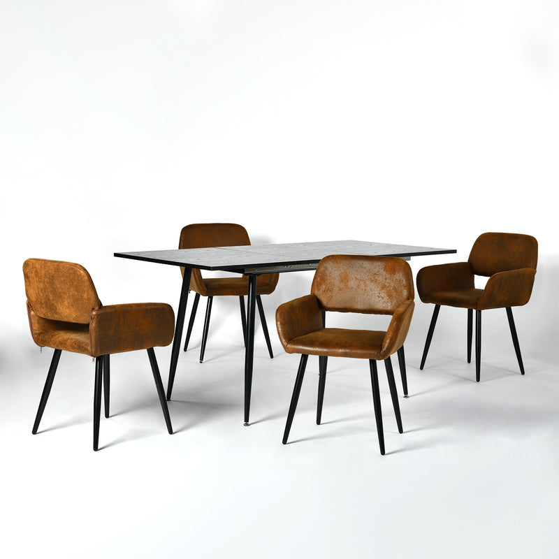 Ensemble table extensible effet bois noire 120-160 et 4 chaises rétro suède marron WHALEN DARK WOOD STRETCH TABLE BLACK LEG + MAYFAIR SUEDE BROWN*2