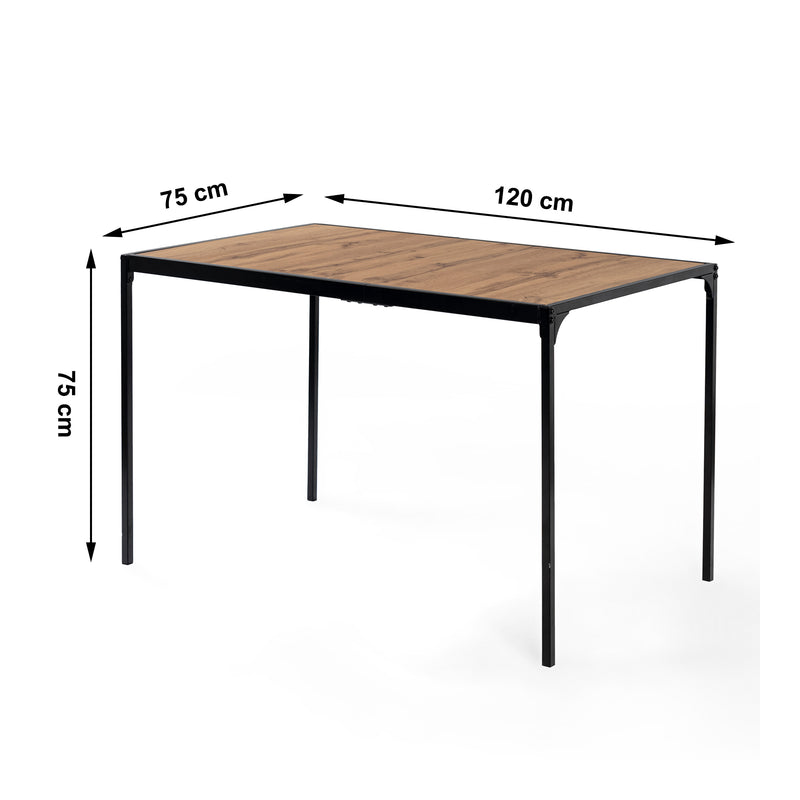 Table de salle à manger rectangulaire effet bois de style industriel pieds noirs 120x75cm MILLIKEN 120 DARK