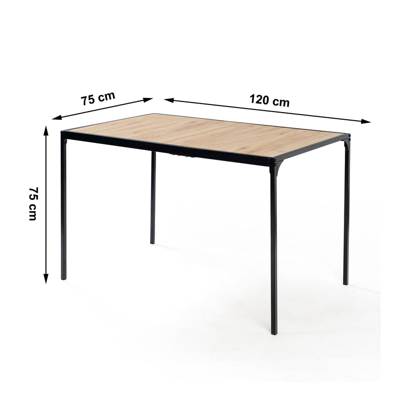 Table de salle à manger rectangulaire effet chêne de style industriel pieds noirs 120x75cm MILLIKEN 120 OAK