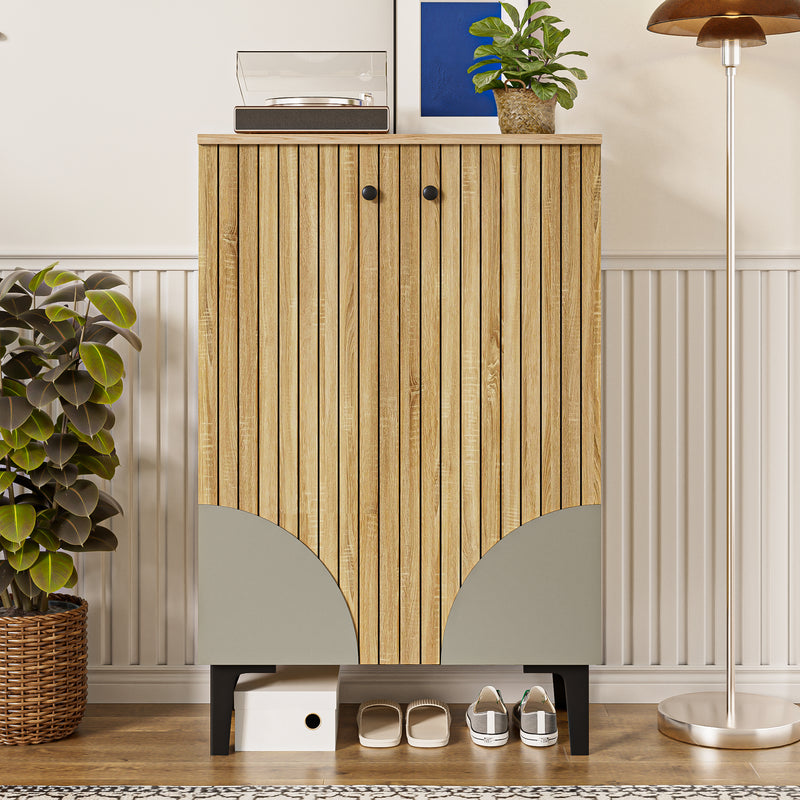 Meuble à chaussures effet bois naturel avec porte à lattes MASQUERADE