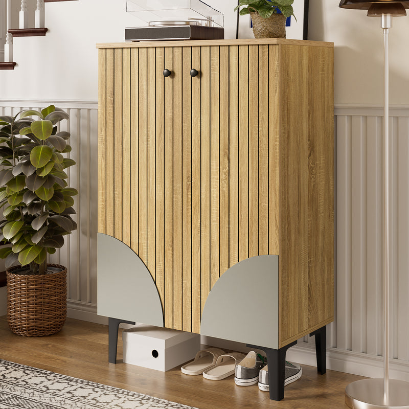 Meuble à chaussures effet bois naturel avec porte à lattes MASQUERADE