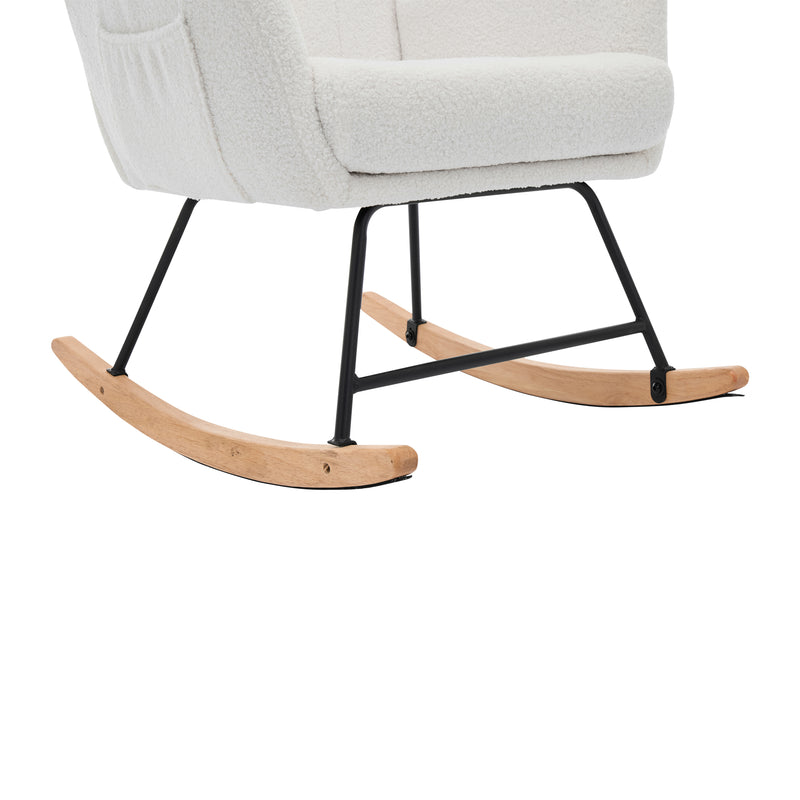 Fauteuil à bascule en tissu teddy blanc avec coussin de nuque et repose-pieds inclus MASTIC
