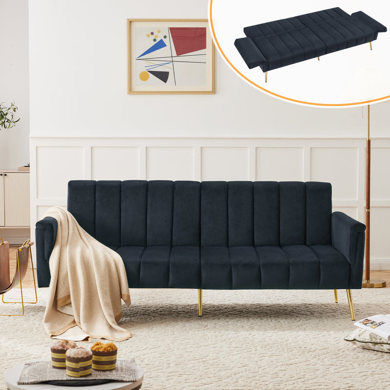 Canapé convertible 3 places noir en velours avec dossiers 5 positions MEZEDS