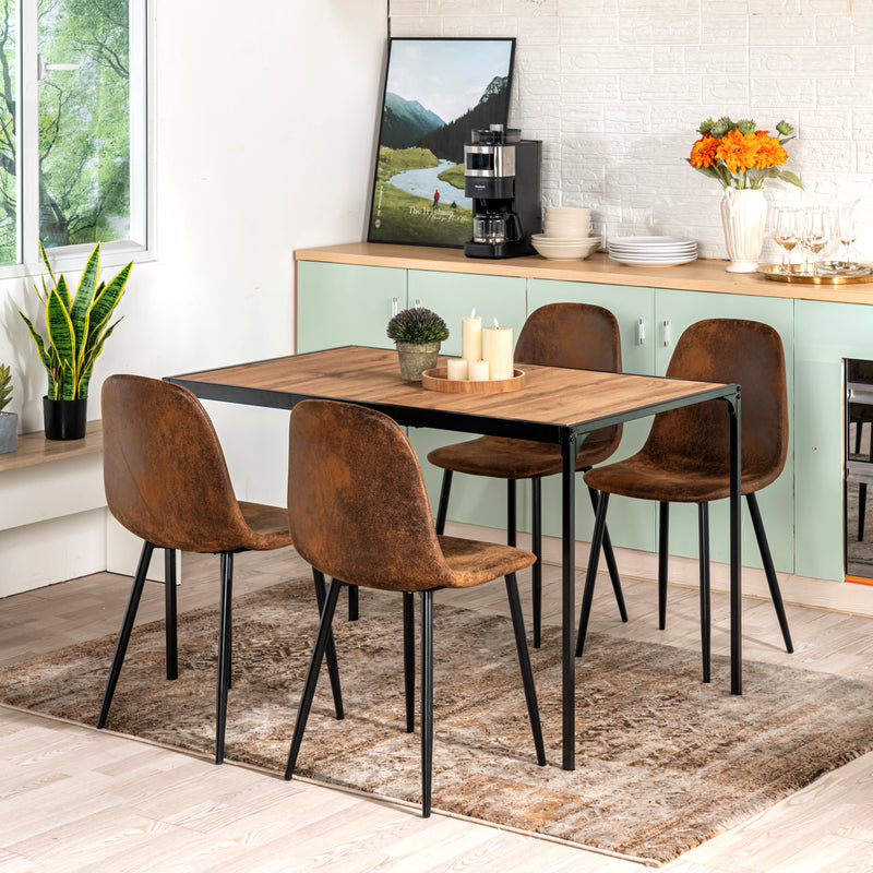 Ensemble de table et 4 chaises style industriel effet bois MILLIKEN 120 DARK + CHARLTON SUEDE BROWN S